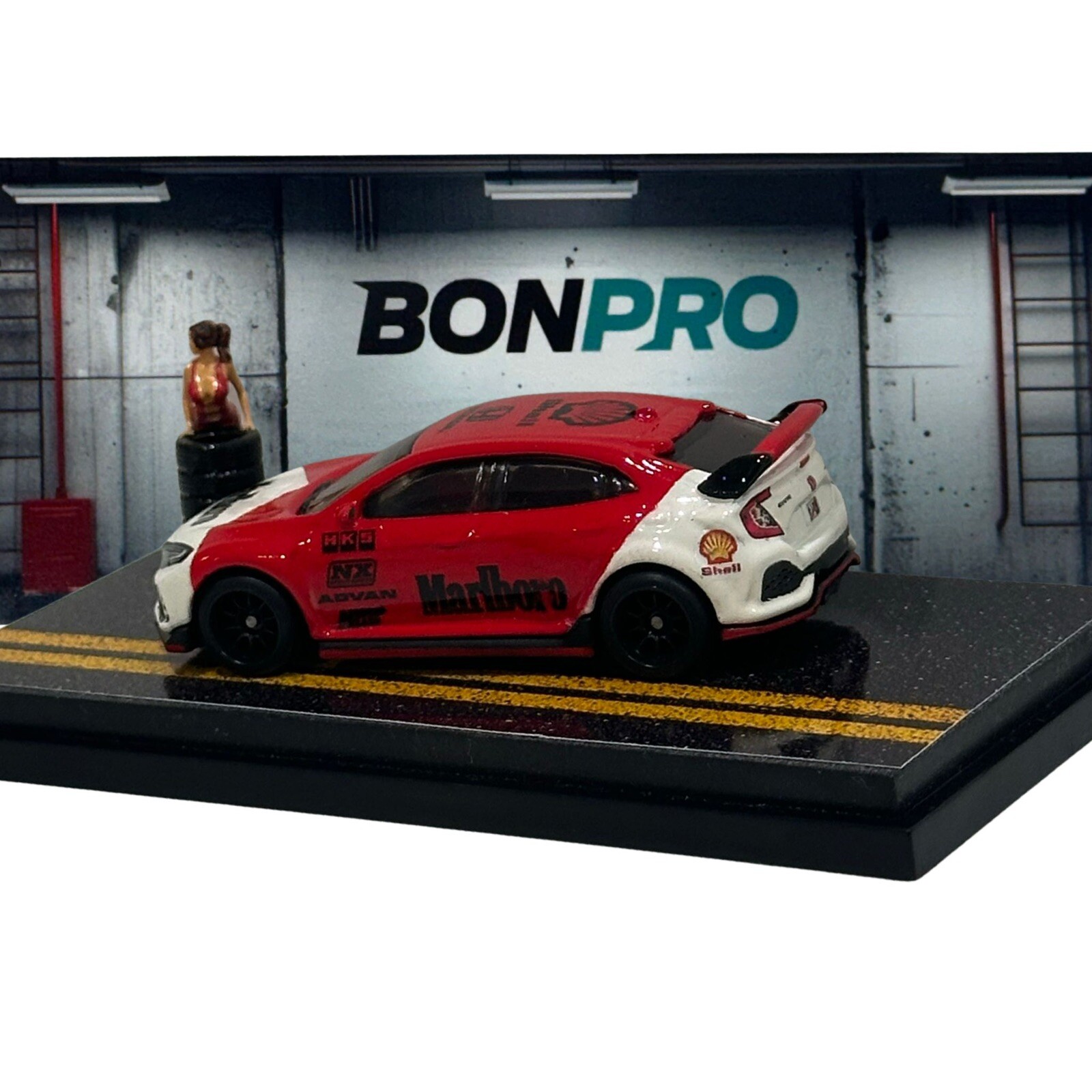 🔥🔥HOT WHEELS CUSTOM HONDA CIVIC TYPE R – MARLBORO W/ ACRYLIC CASE & FIGURE ++