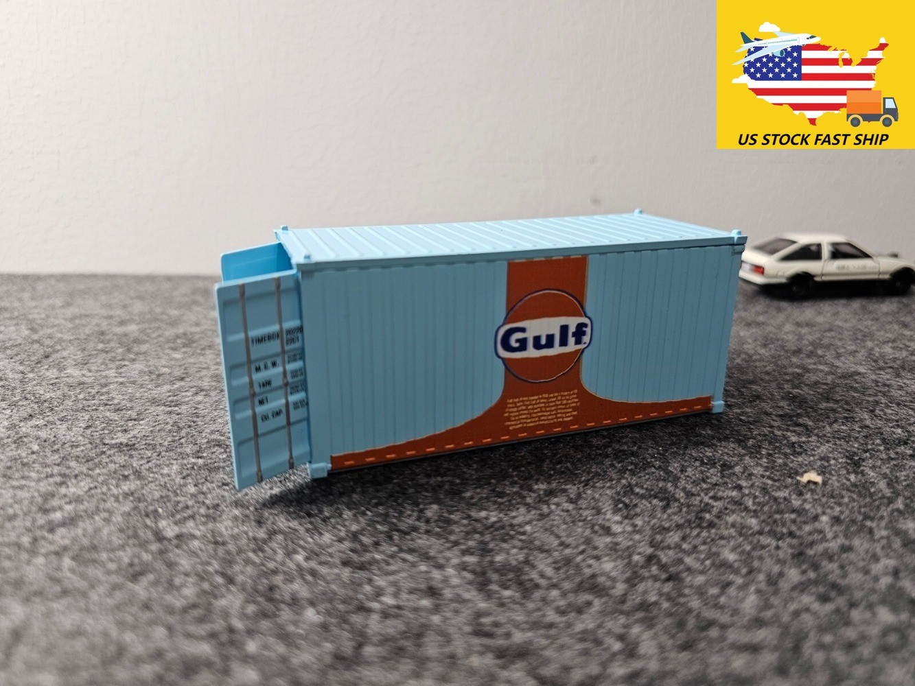 1:64 Alloy Gulf Painted 20′ Container Box Model Miniature Scene Barn Door Open
