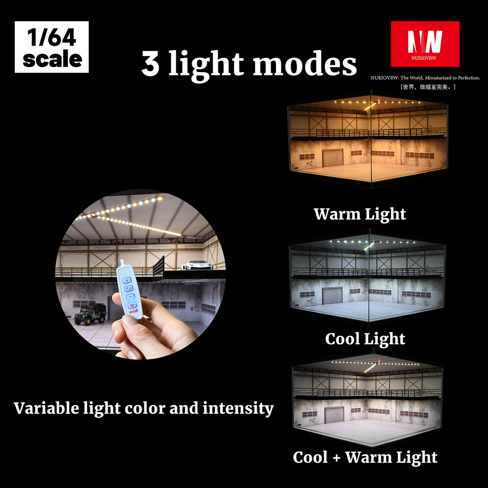 1/64 Diorama Car Garage Model LED Lighting Car Showroom Scene Display Model Gift