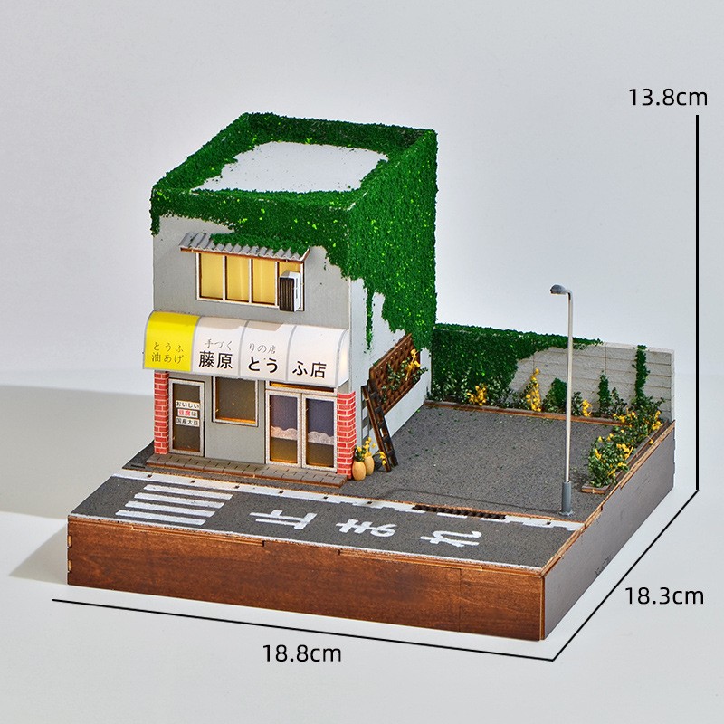 DIY Handmade 1/64 Diorama Car Garage Model LED Japanese Street Buildings Display