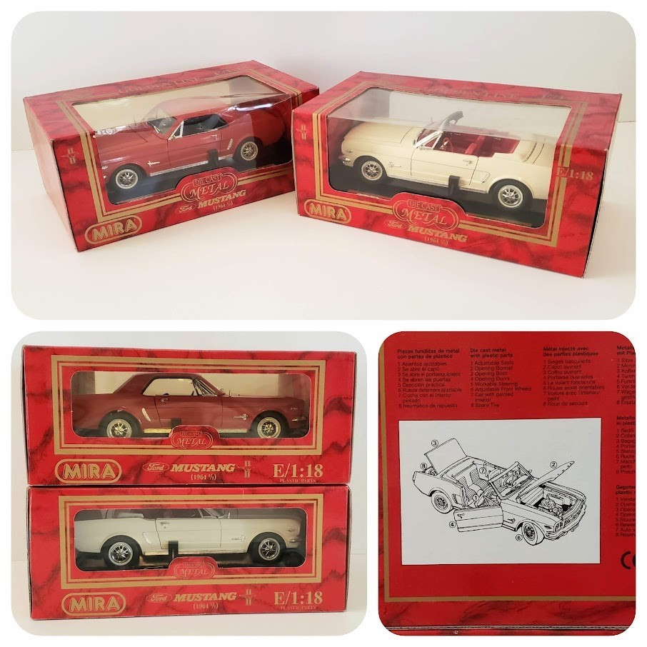 MIRA Golden Line 1:18 Die Cast 1964 ½ Ford Mustang Red Coupe White Convertible 2