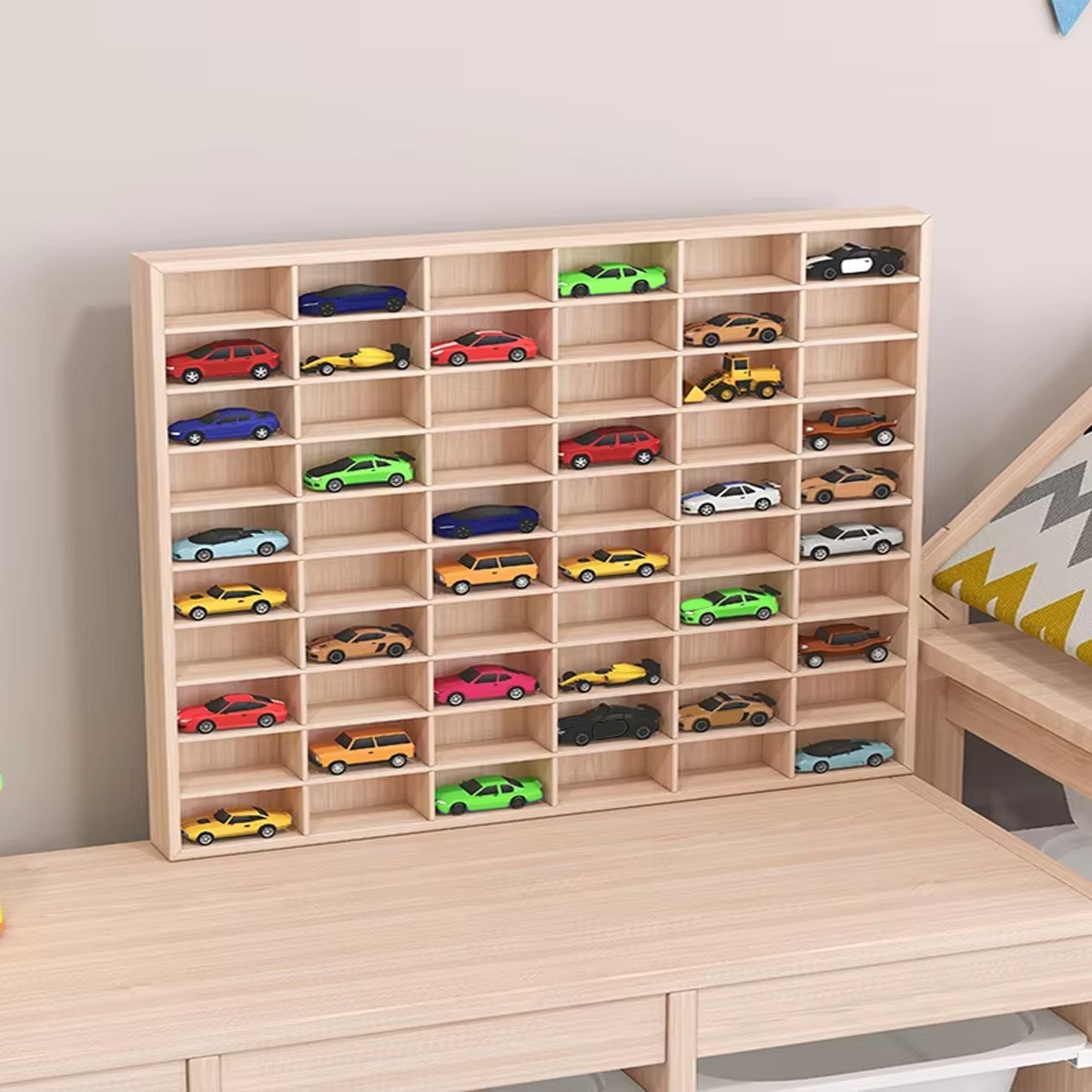 60/80 Grid Wooden Shelf FOR Hot Wheels Diecast Matchbox 1/64 Toy Display Case US