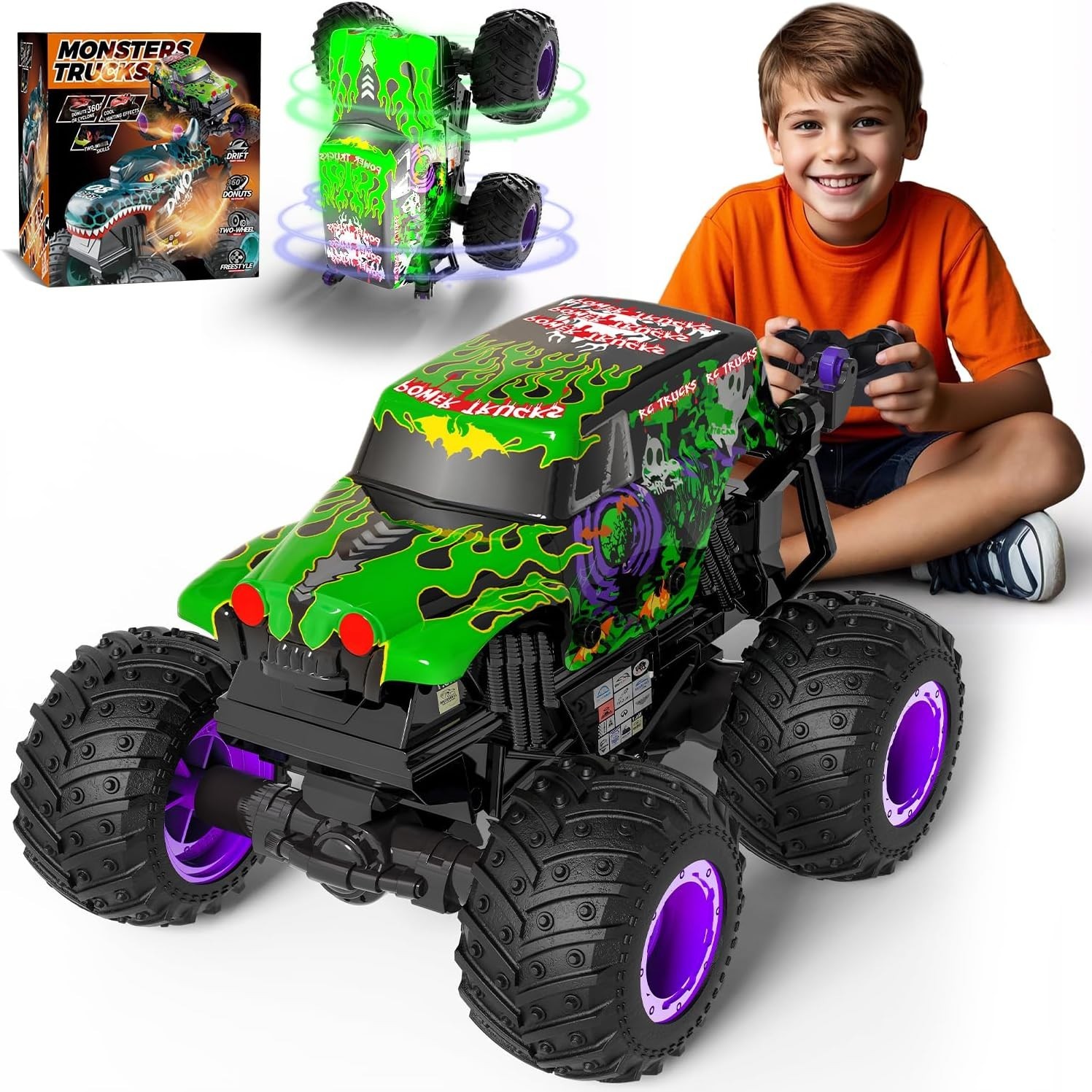 Monster Trucks RC Truck Toys 360Deg Spin & Drift Light & Sound 1:20 Scale RC Car