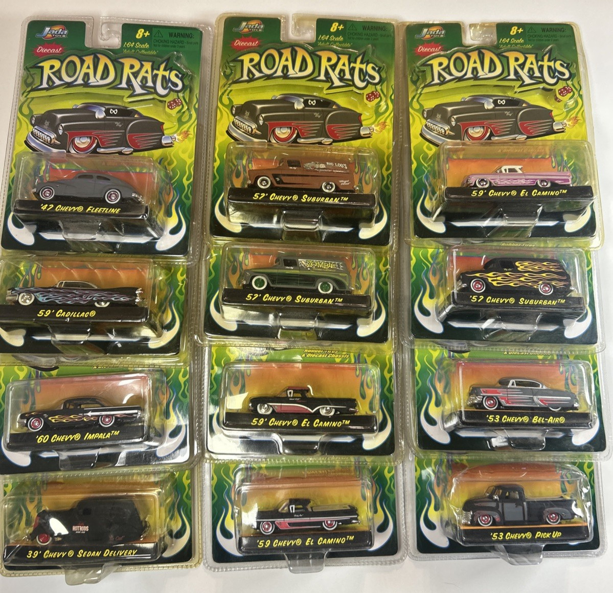 VTG NOS Sealed 2002 Jada Toys Road Rats Mixed Lot of 12 Hot Rod 1:64 Diecast