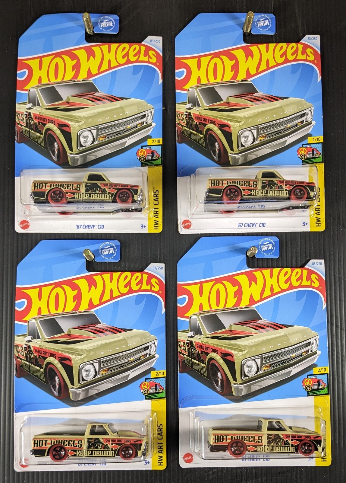 Lot of 4 – 2024 Hot Wheels 1967 ’67 CHEVY C10 HW Art cars 2/10 “Keep Driving”