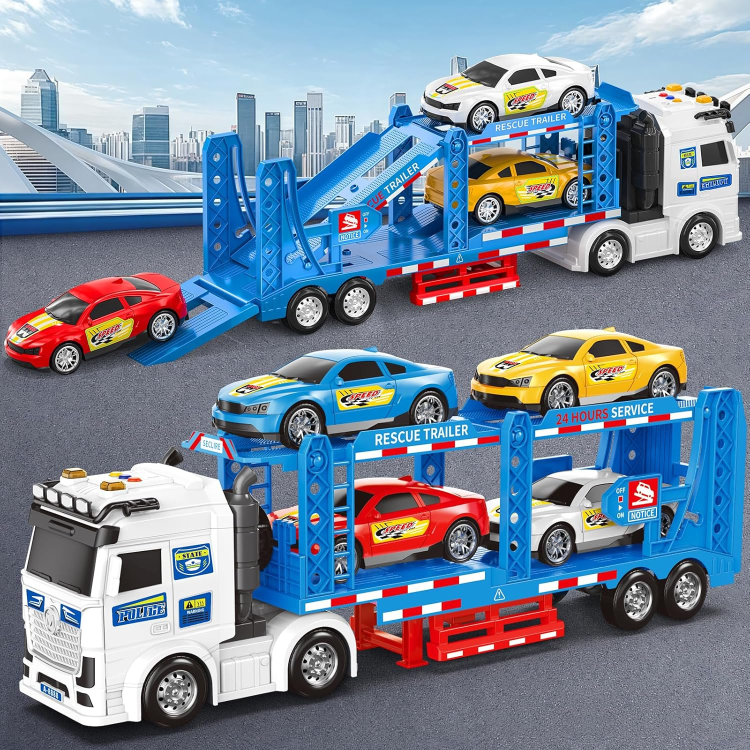 Semi Truck Toys Car for 3, 4, 5, 6, 8 Years Old Boys Girls, Adjustable Double De