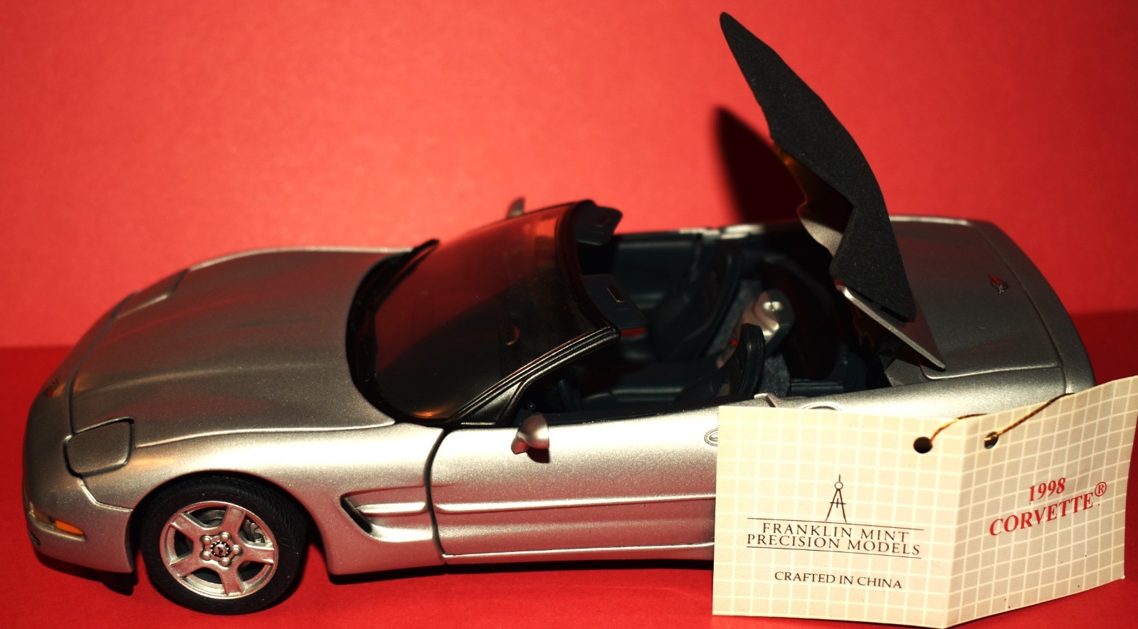 Franklin Mint 1/24 1998 Silver Convert. Black Removable Hard Top Corvette, Mint