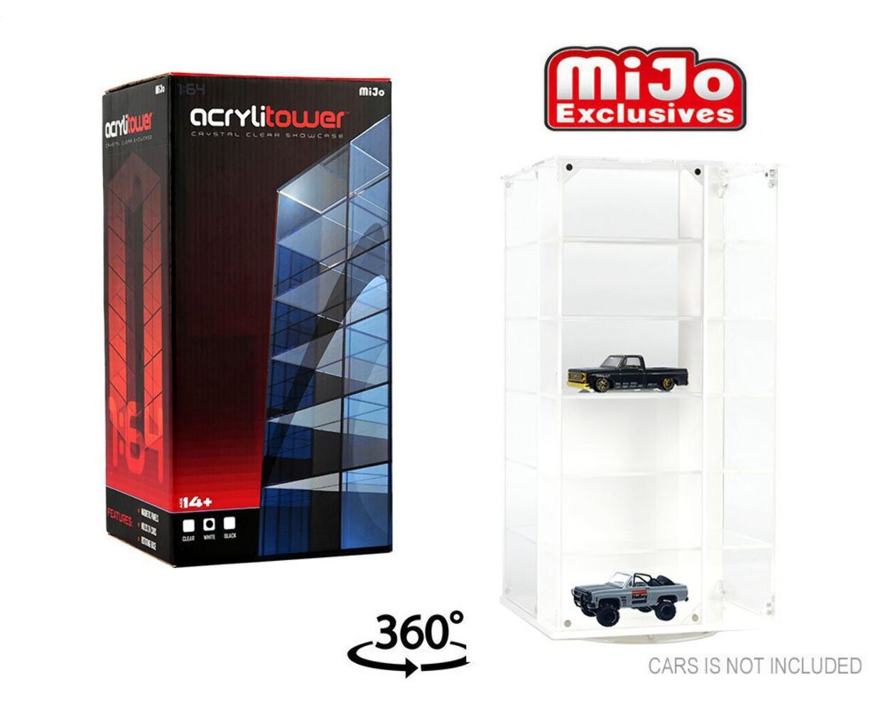 Showcase 1:64 Acrylitower 24-Car Display Desk Top Spinner with Magnetic Covers (