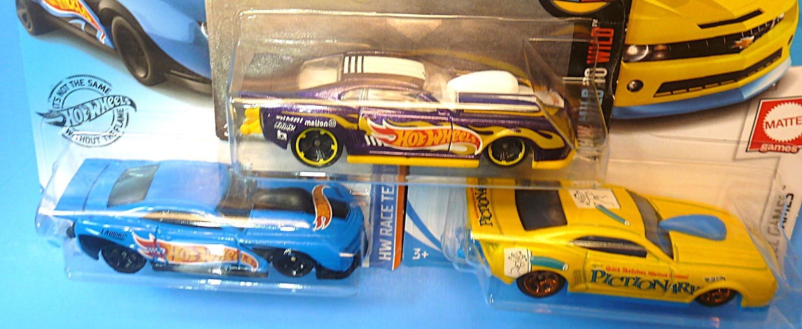 HOT WHEELS 3 CUSTOM 10 PRO STOCK CAMARO MILD TO WILD-RACETEAM-MATTEL GAMES 1/64