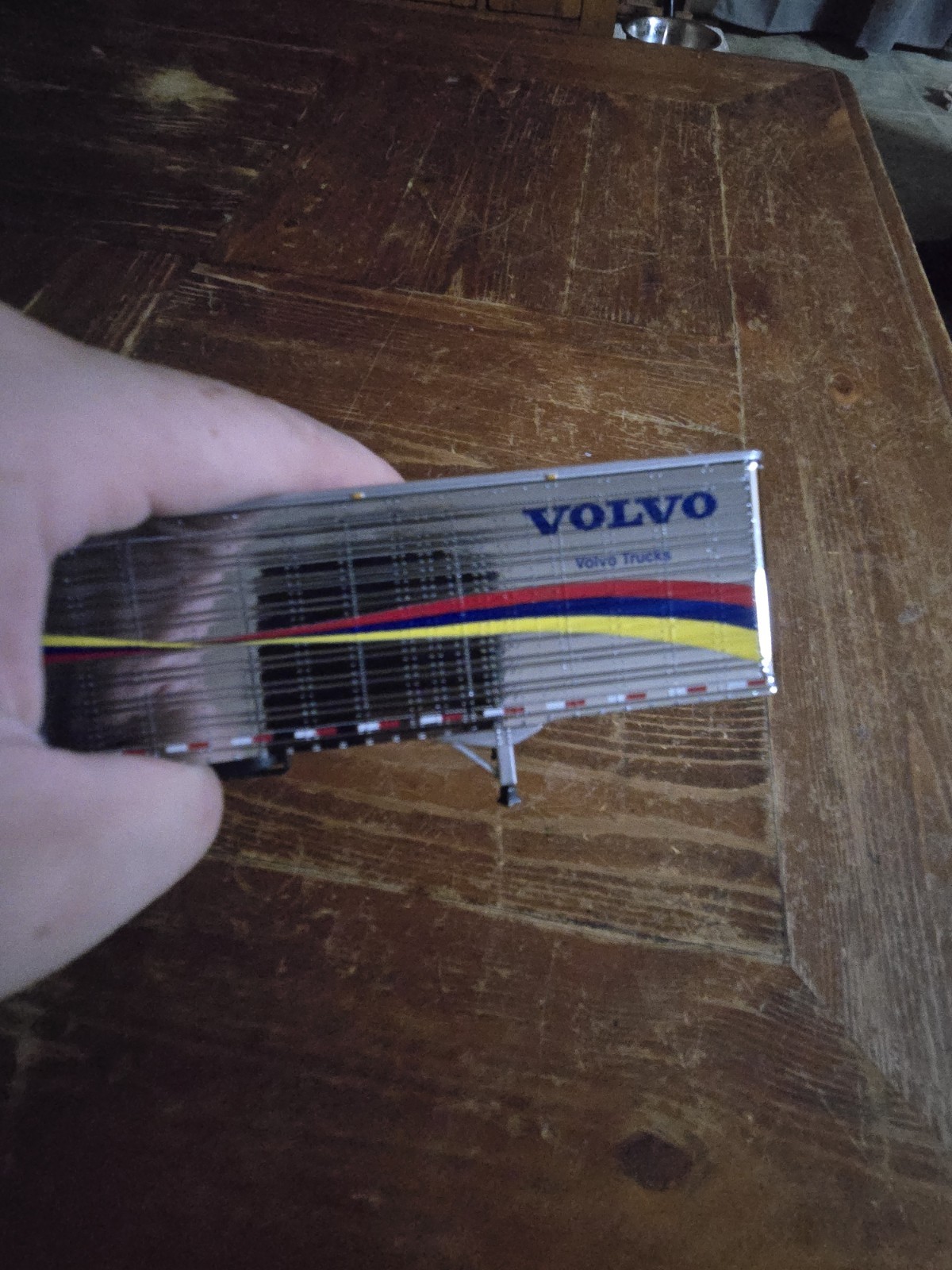 Volvo Diecast Trailer Model Silver Multi-Color Stripes w/ Opening Doors