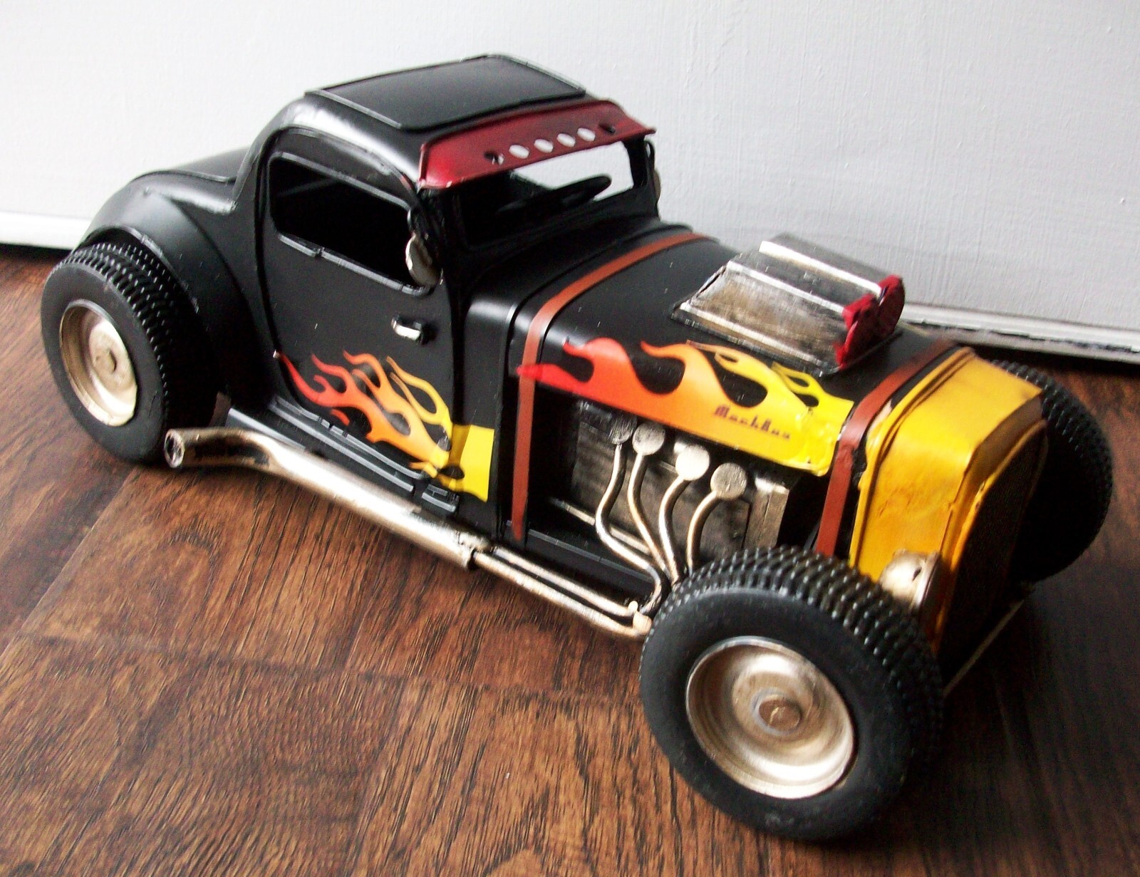 Vintage Style Monster Hot Rat Rod Toy Race Car Model Rustic Tin Metal Flames 12″