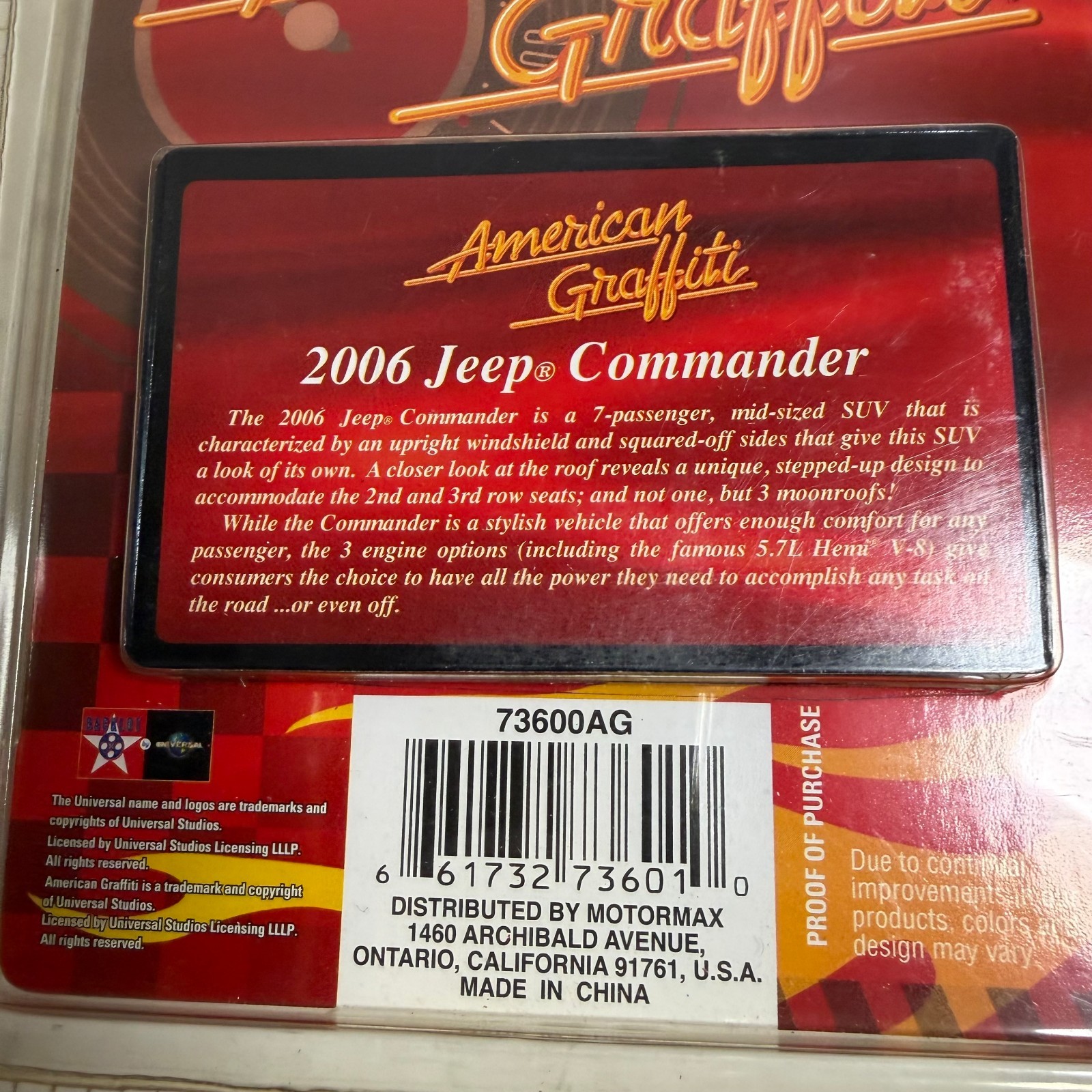 Motor Max American Graffiti Edition 2006 Jeep Commander 1:64 Scale Vehicle NEW