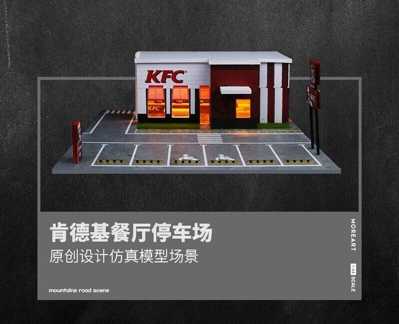 1/64 Diorama Diecast Car Garage Model City LED Street Building Repair Scene Gift