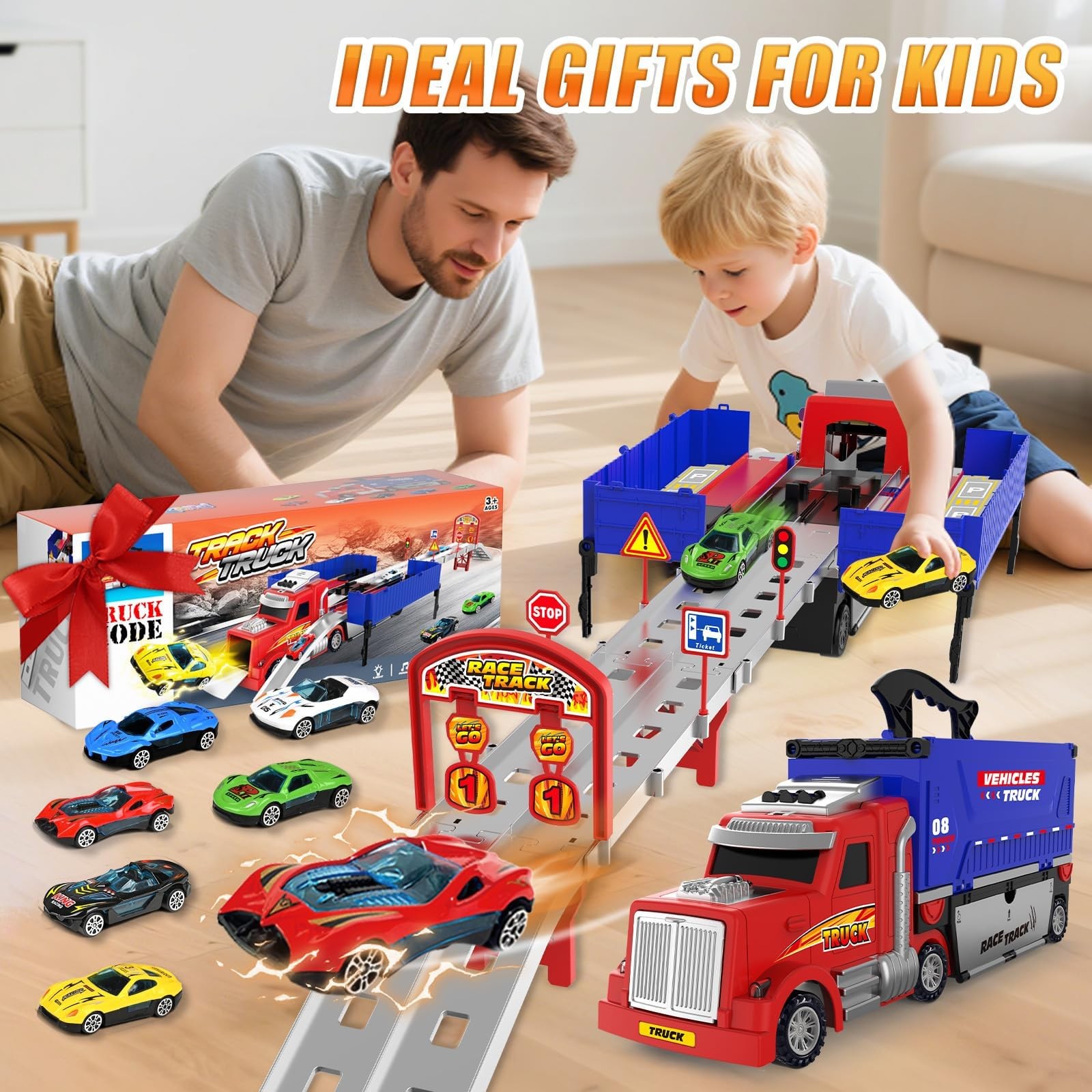 Carrier Truck Race Track Toys, Truck Toys for 3, 4, 5, 6, 7, 8 Years Old Kids…