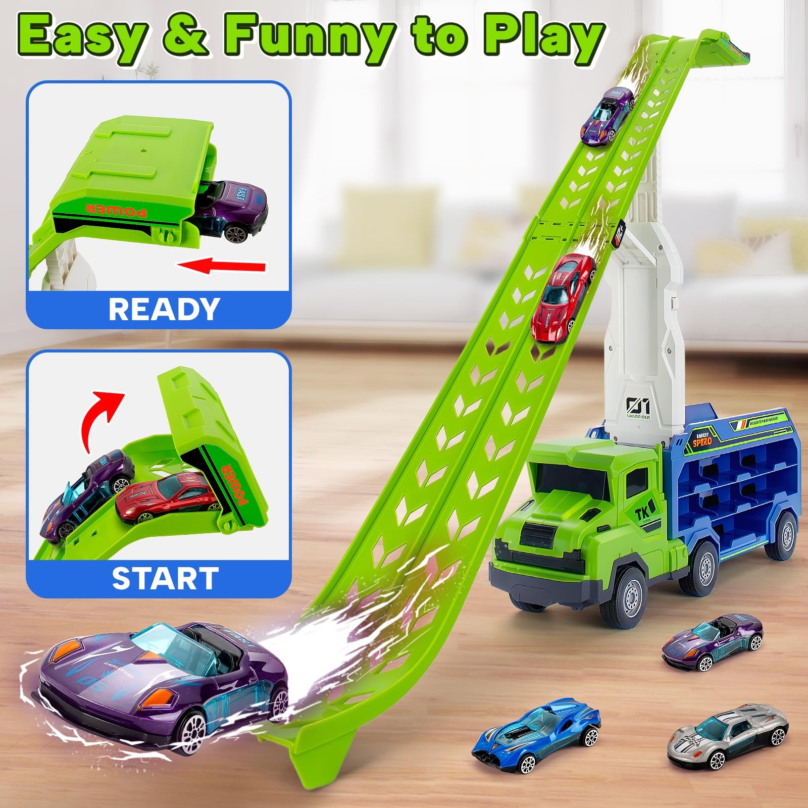 Truck Toys Car for 3 4 5 6 Years Old Boys Carrier Race Foldable 2 Layer