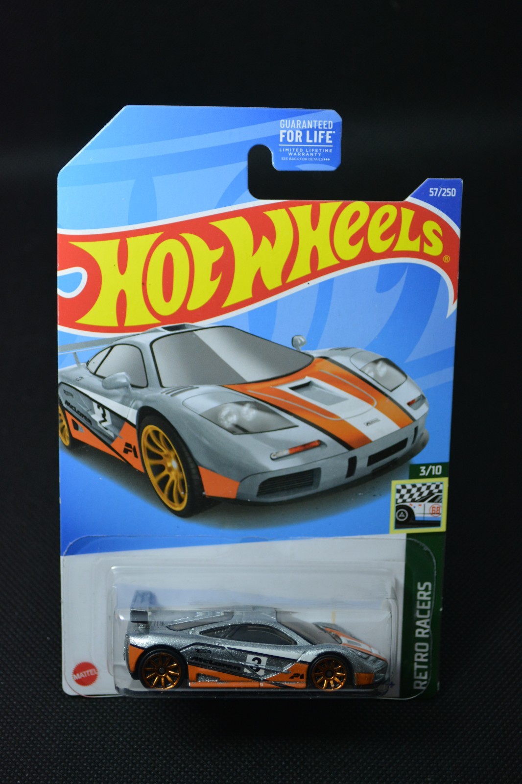 Hot Wheels MCLAREN F1 GTR 2022 Retro Racers 3/10 Silver with Orange Livery racer
