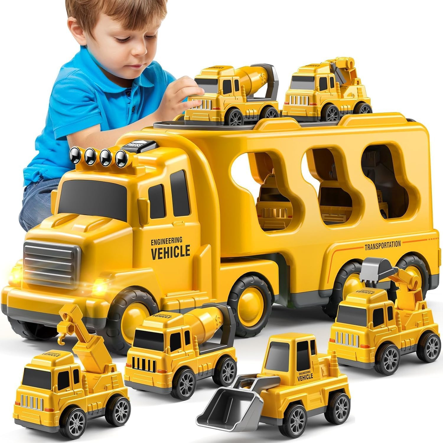 Trucks for Toddlers 2-4 Years 1-3 4-8 4-7 Boys Girls, 5 in 1 Construction Carrie