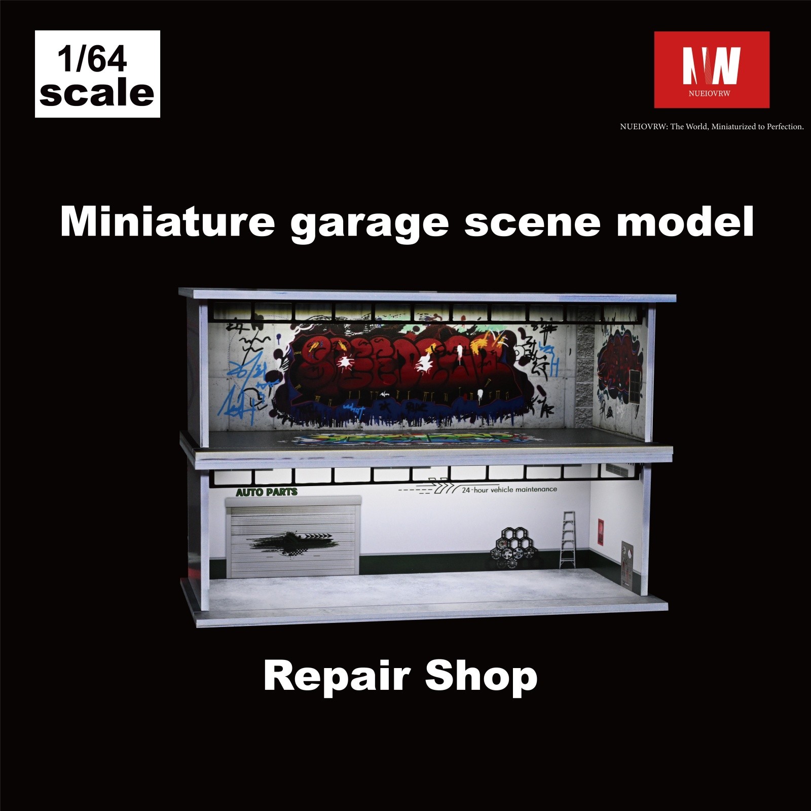 1/64 Diorama Car Garage Model LED Lighting City Car Showroom Scene Model Toy US