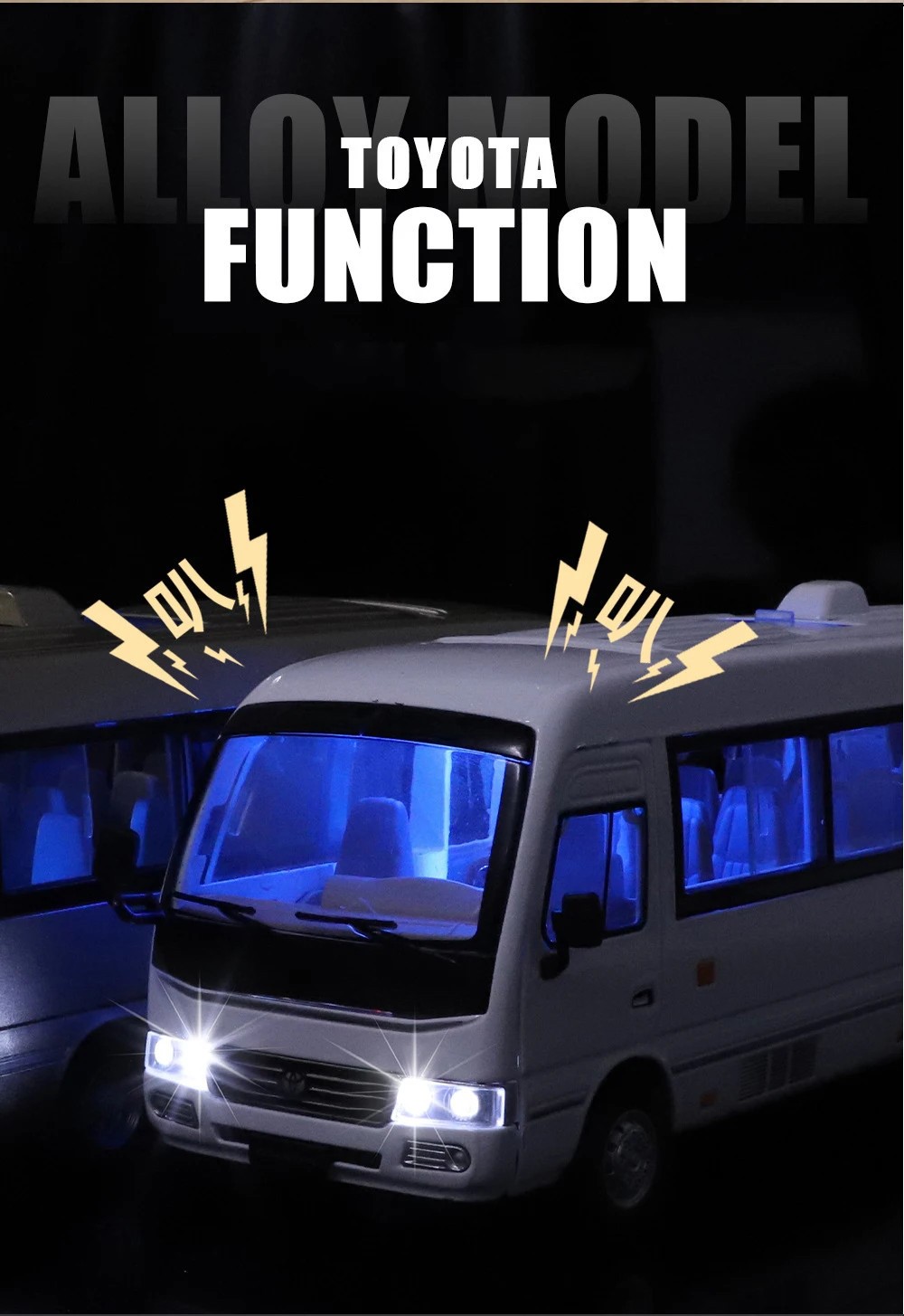 1:24 Toyota Coaster BUS Alloy Diecast Car Model Sound Light Kid’s Toy Birthday
