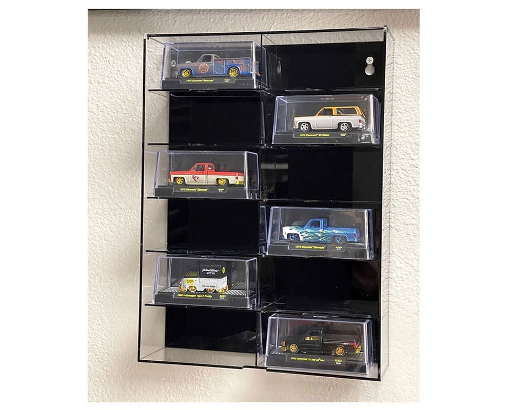 SHOWCASE 12 CAR DISPLAY CASE WALL MOUNT FOR 1/64 SCALE MODELS BLACK MJ10012