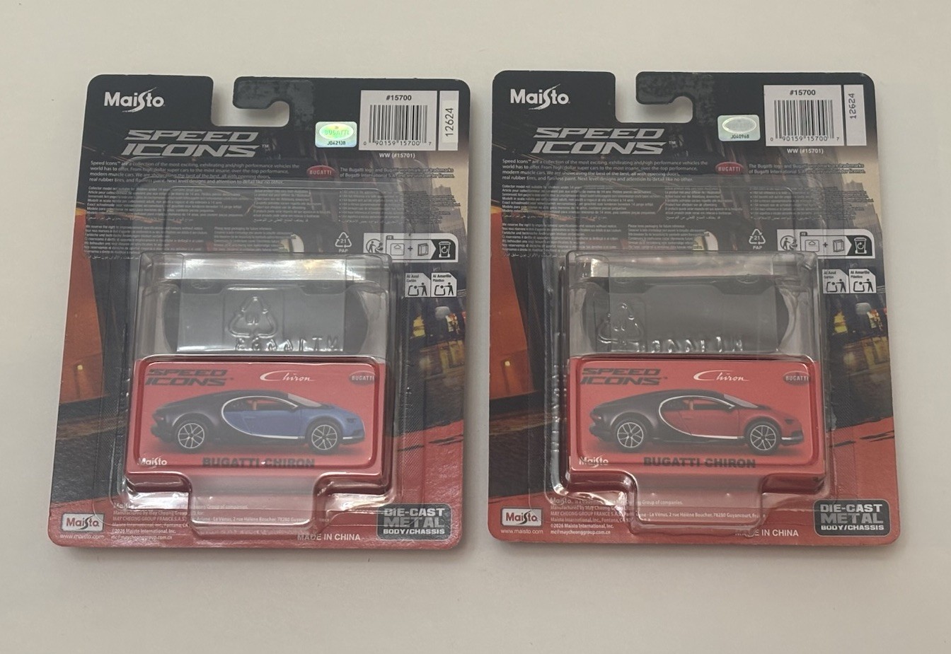 Maisto 1/64 Speed Icons Bugatti Chiron Set of 2 (Blue, Red) New 2026 *in Stock!