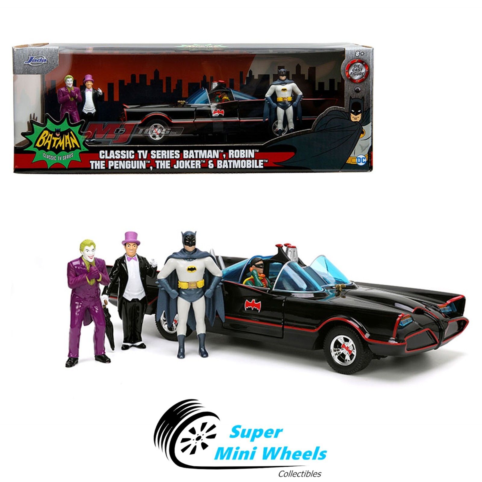 Jada 1:24 1966 Classic TV Series Batmobile w/ Batman, Robin, Penguin, & Joker