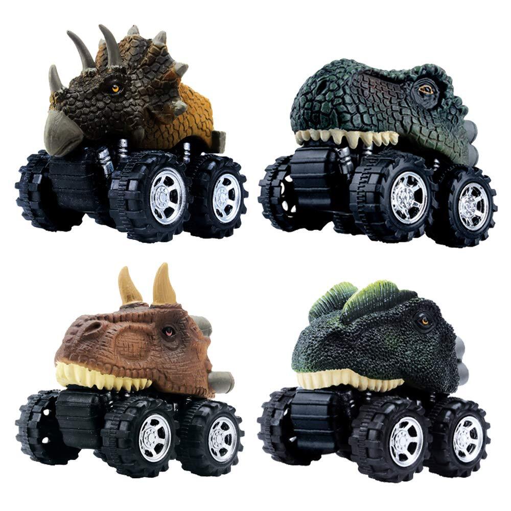 Pull Back Dinosaur Car Toys 4 Pack for 3-Year-Old Boys and Toddlers