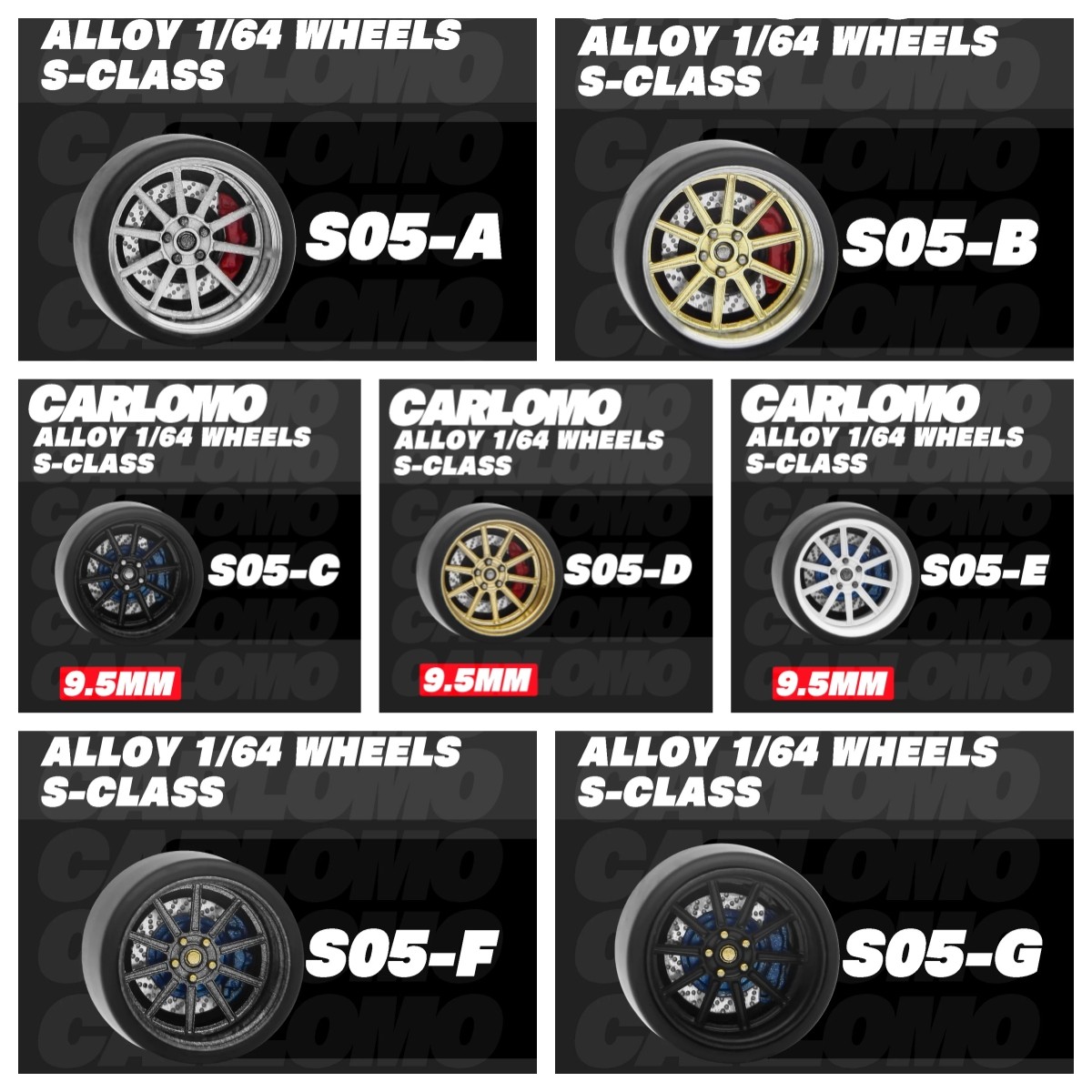 Carlomo 1/64 Diecast Custom Wheels Rubber Tires 9.5mm JDM Tuner Parts MINI GT