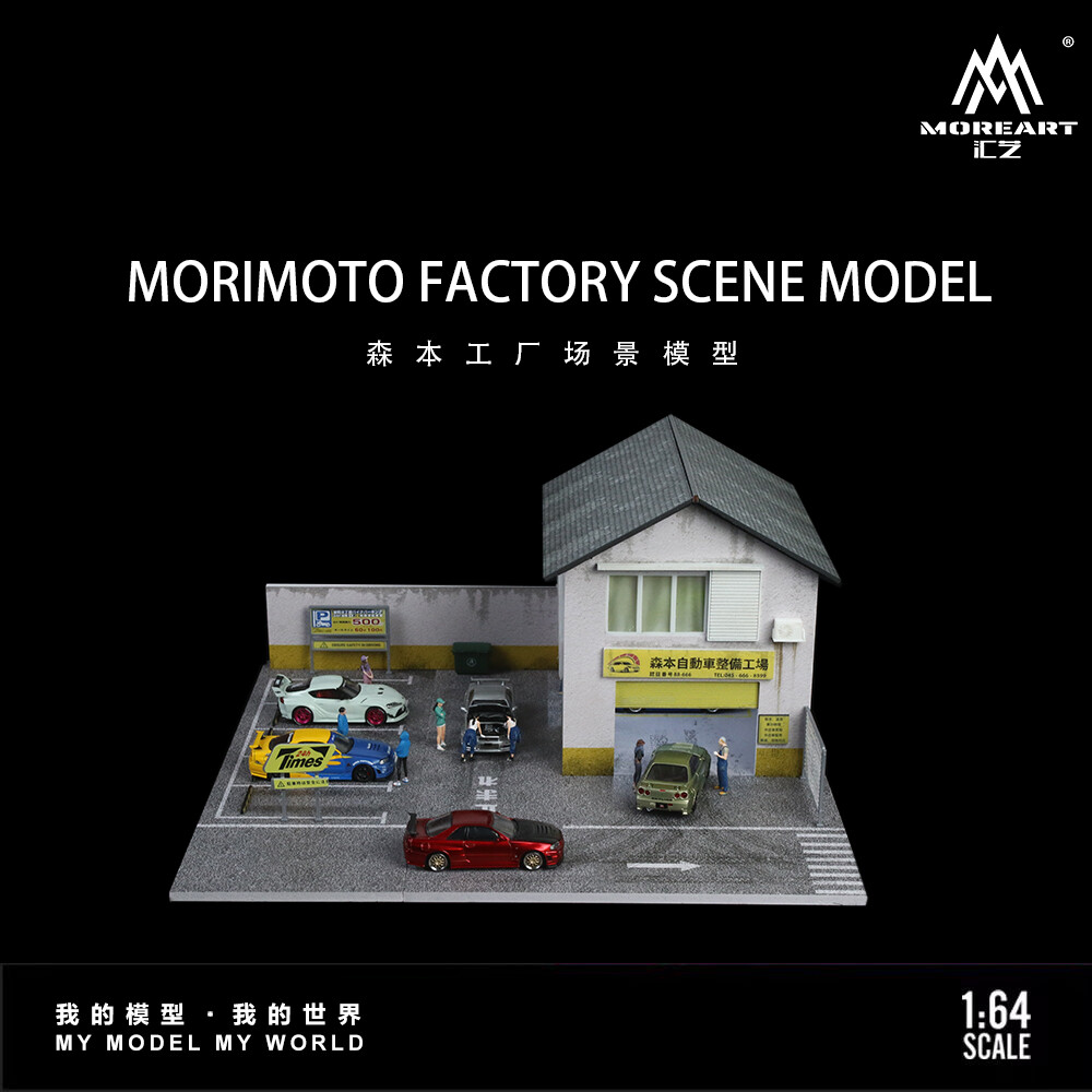 1/64 Diorama Car Garage Model LED Repair Factory Parking Lot Scene Display Model