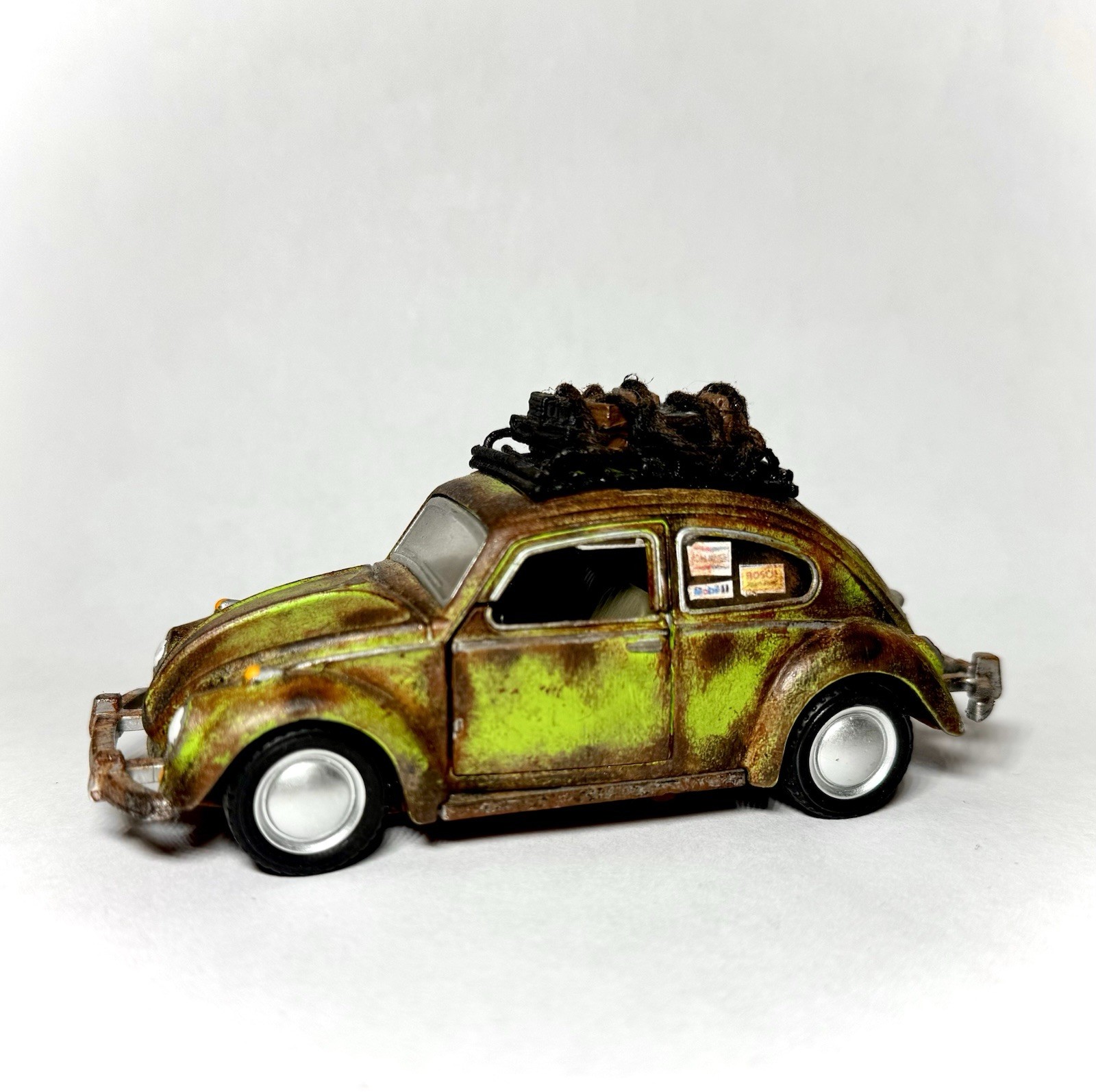 Custom 5″ Kinsmart 1/32 Green Volkswagen Beetle Hot Wheels Hand Painted Rat Rod