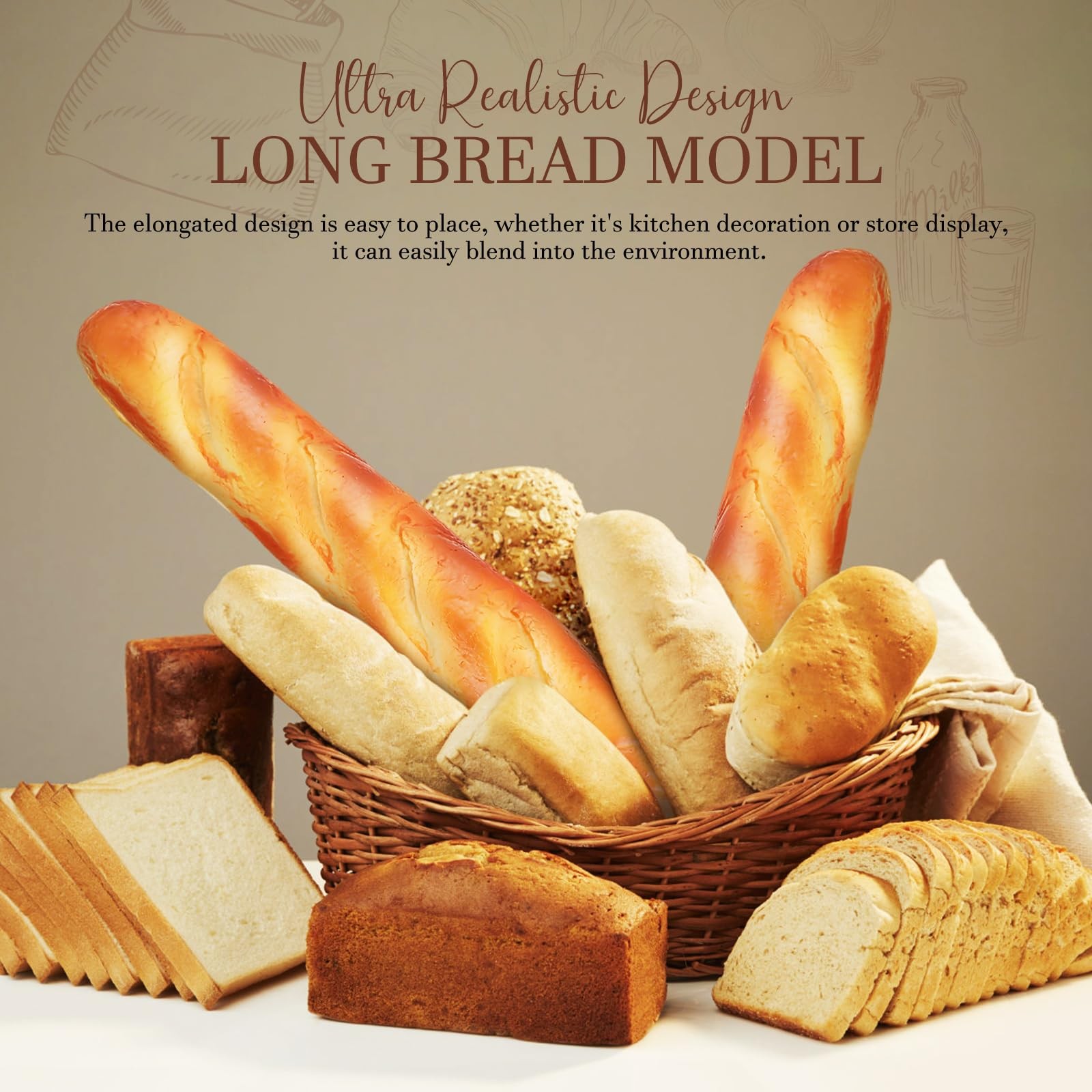 Artificial Bread 2 PCS Realistic French Long Loaf PU Fake Baguette Prop
