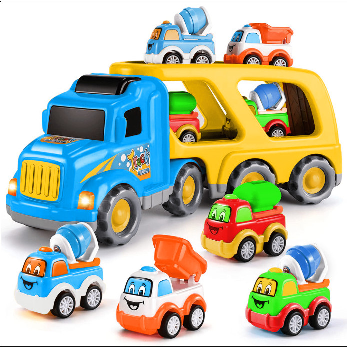 5-in-1 Carrier Truck Toy Set w/ Lights & Sound – Car Gift for Kids 3 – 7 years