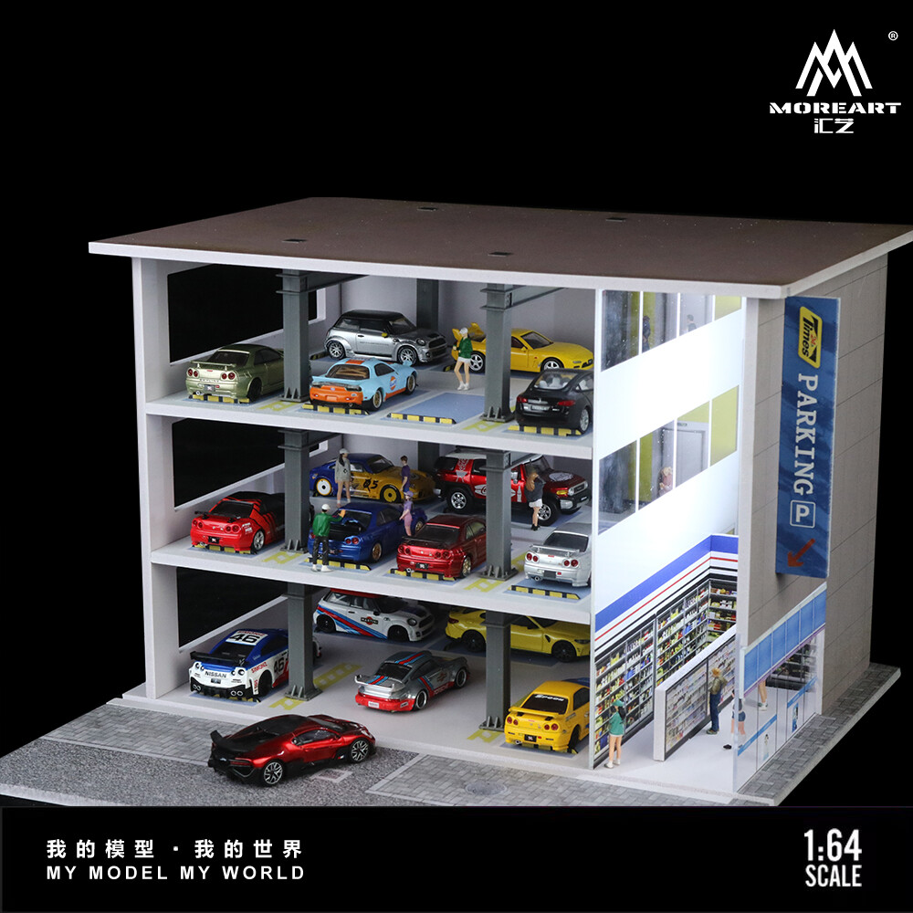 Diorama 1:64 Diorama Multi-Layer Garage LED Lighting Model Car Display Case