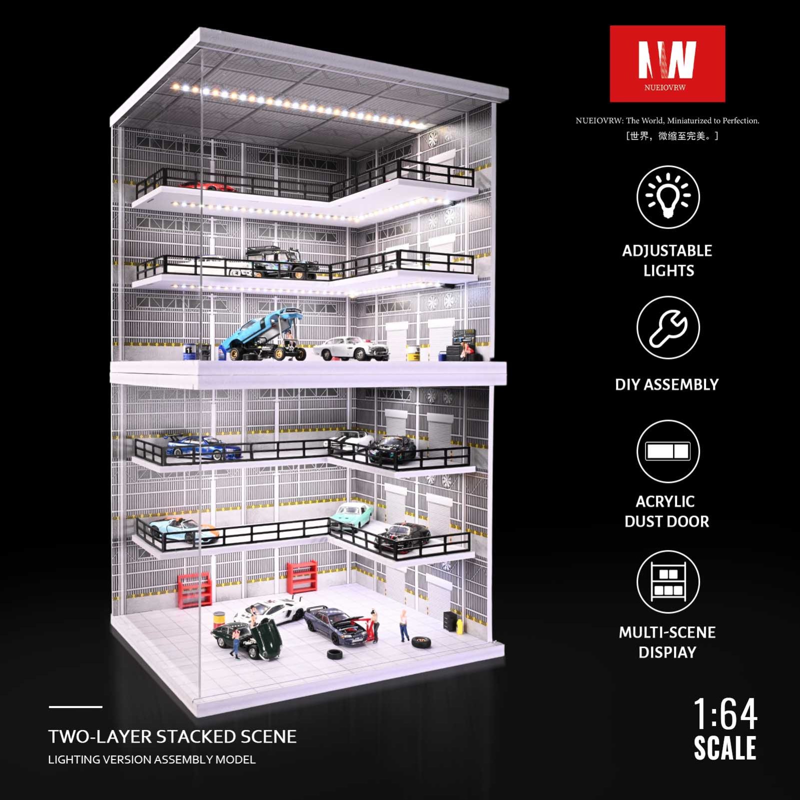 Diorama 1/64 Parking Lot Model LED Lighting Factory Garage Scene Model Toy US
