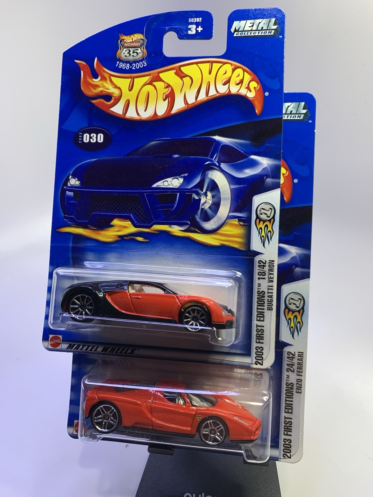 2003 Hot Wheels~Red~’Enzo Ferrari 24/42 & Bugati Veyron 18/42~First Editions~MOC