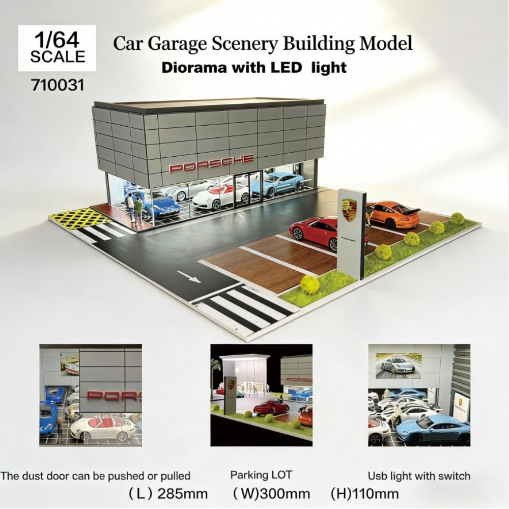1/64 Diorama Diecast Garage Model LED Lighting Parking Lot Display Case Scene US