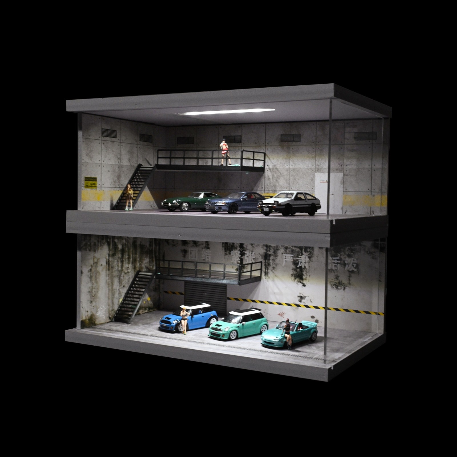 Diorama 1/64 Car Garage Model LED Lighting City Repair Parking Lot Scene Model