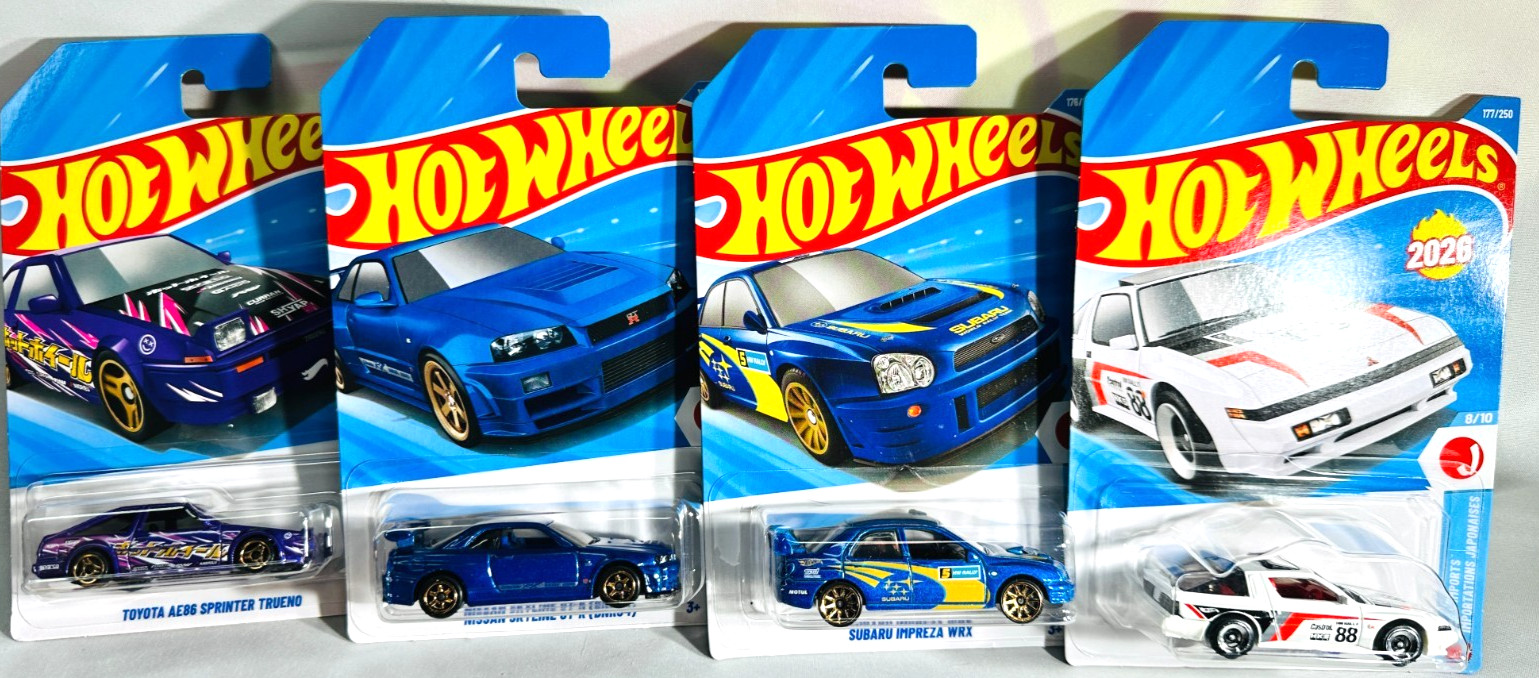 Lot of 4 – Hot Wheels 2026 – Subaru Impreza – Starion – Skyline – Toyota AE86