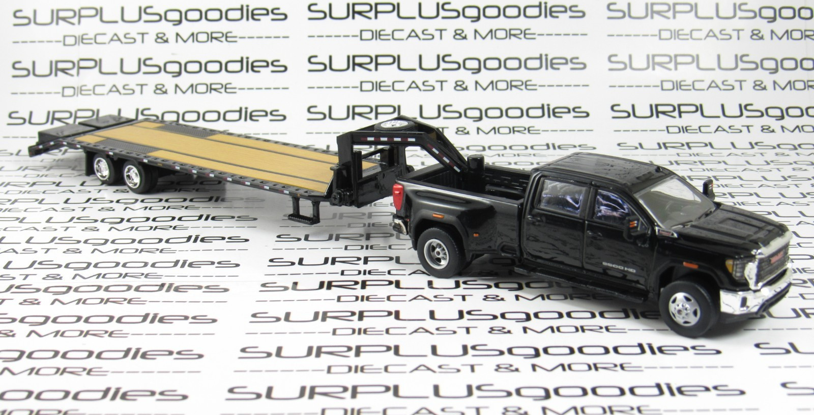 Greenlight Black 2022 GMC SIERRA 3500 DENALI Dually Pickup w/Gooseneck Trailer