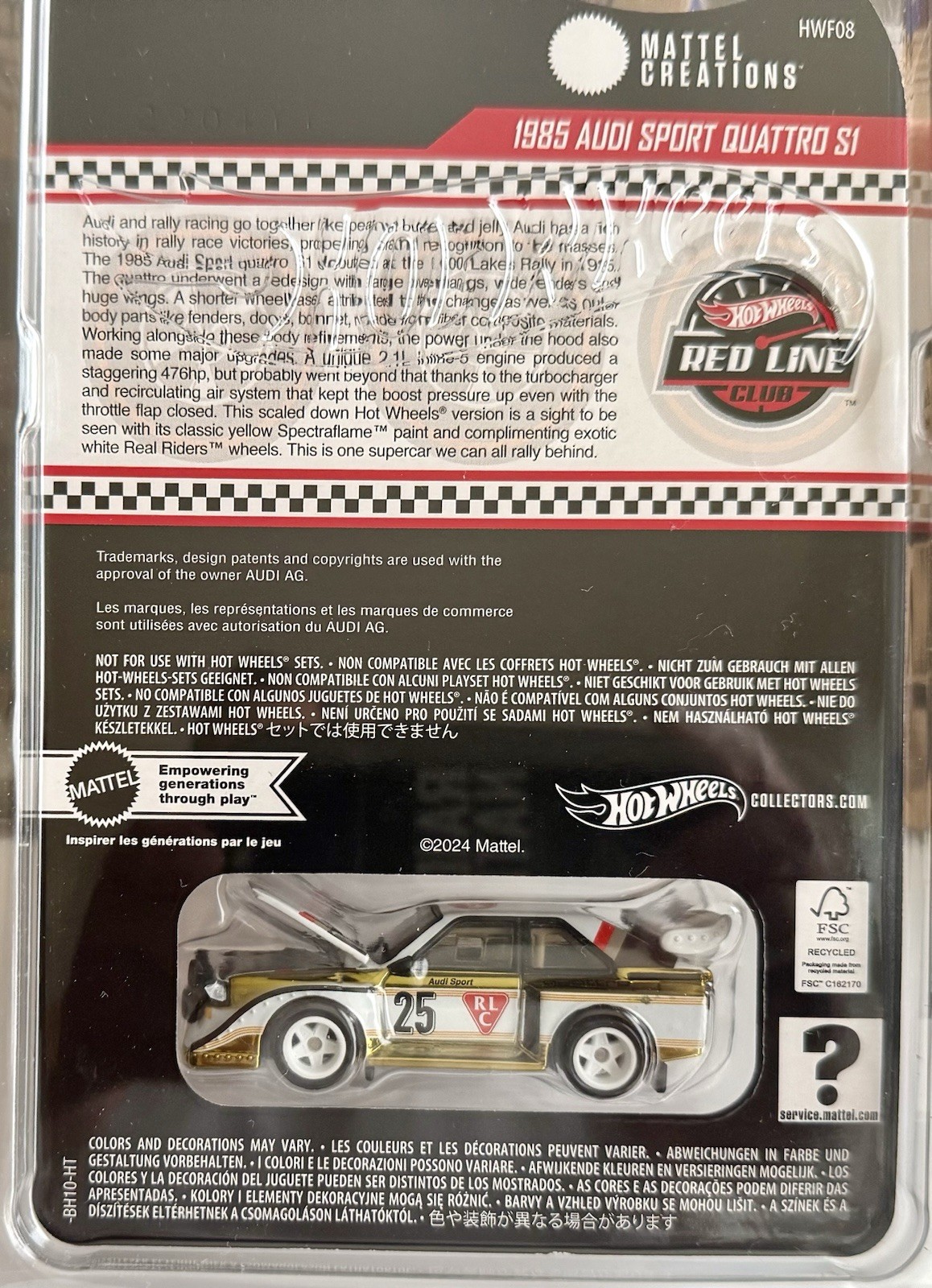 Hot Wheels RLC Club 1985 Audi Sport Quattro S1 Real Riders 1:64 White/Gold