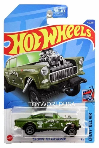 ’55 Chevy Bel Air Gasser 43/250 Chevy Bel Air 2/5 Green Hot Wheels