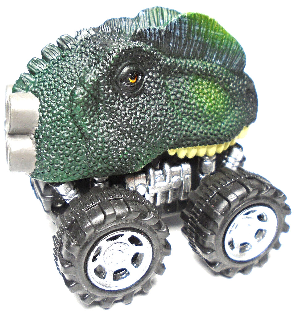 T-REX TYRANNOSAURUS REX DINOSAUR HEAD PUSH & GO GREEN 2 1/2″ PLASTIC TOY CAR
