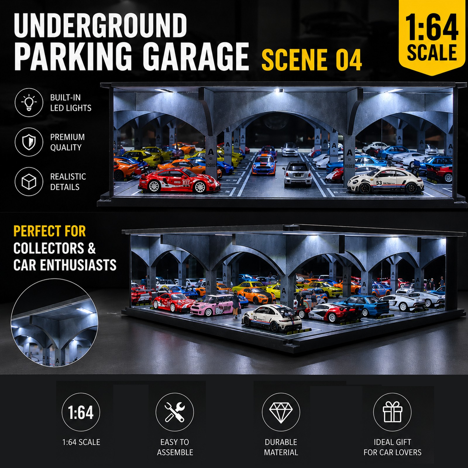 Diorama 1/64 Scale LED Underground Parking Lot Diecast Garage Model Display US