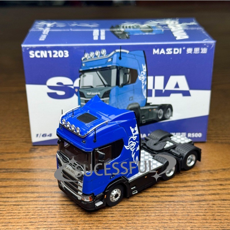 Blue Scania R500 Tractor Truck Masdi 1:64 Diecast Heavy Truck Hobby Model