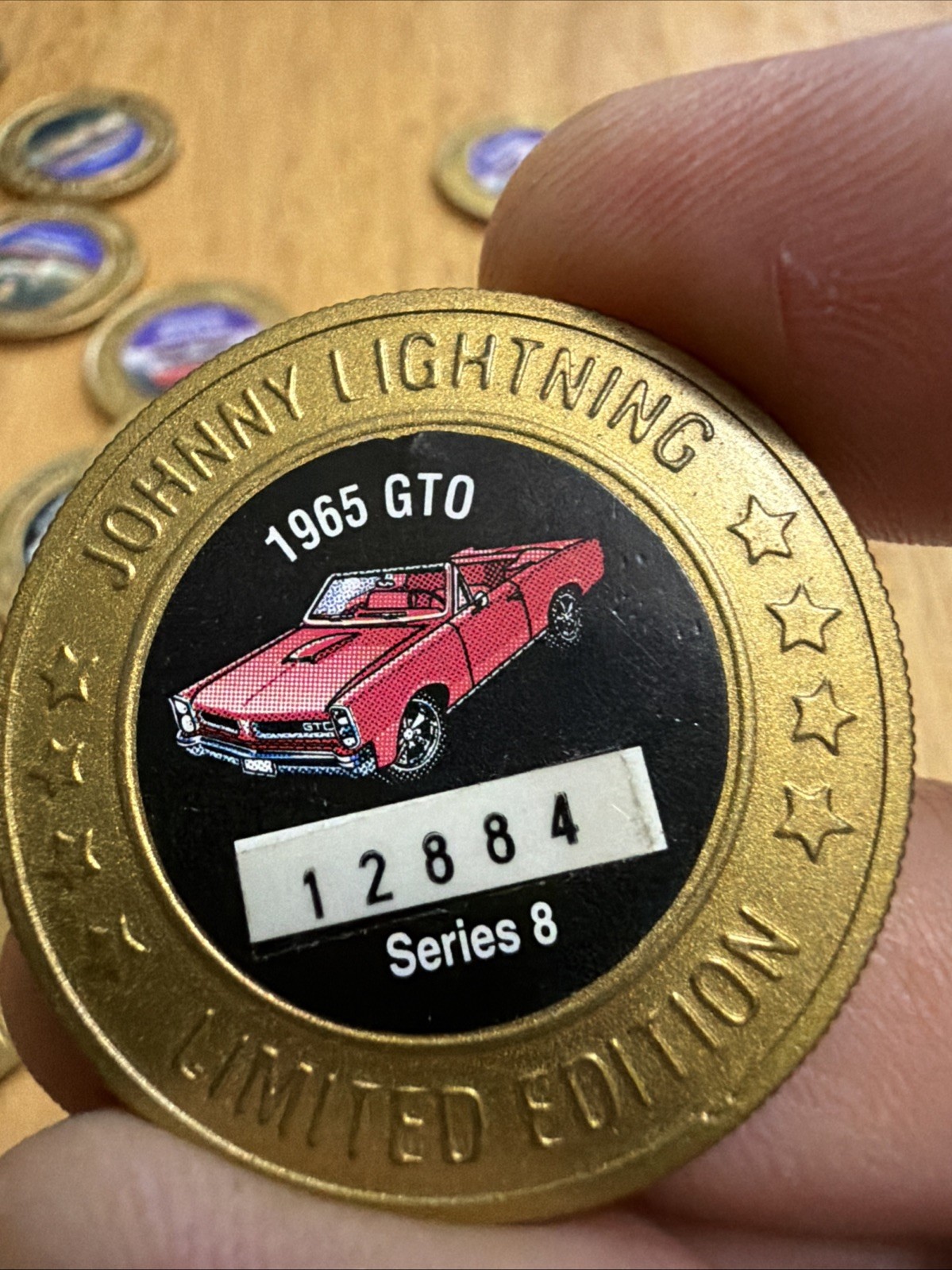 Vintage Johnny Lightning Plastic Buttons/ Coins. Lot Of 45 31 Gold 14 Silver