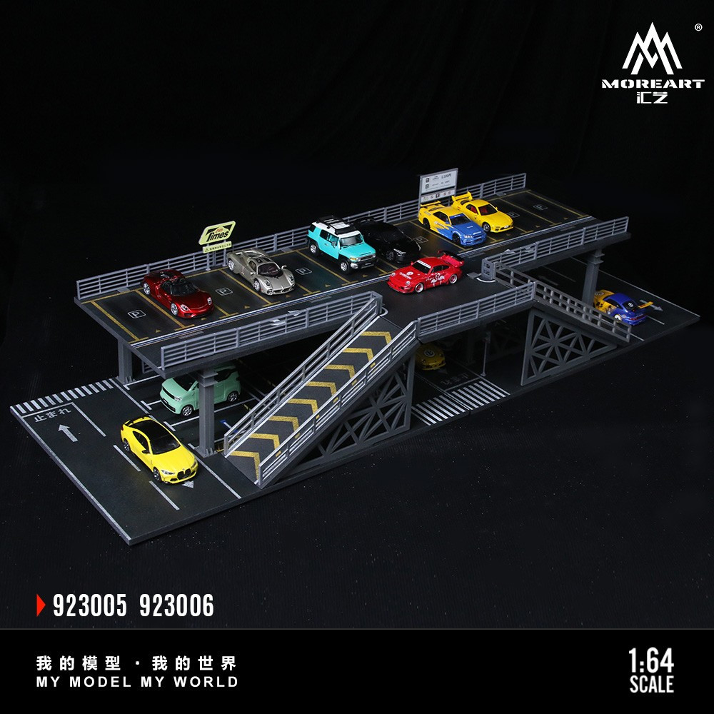1/64 Diorama Diecast Garage Model Parking Lot Scene LED Lighting Display Case US