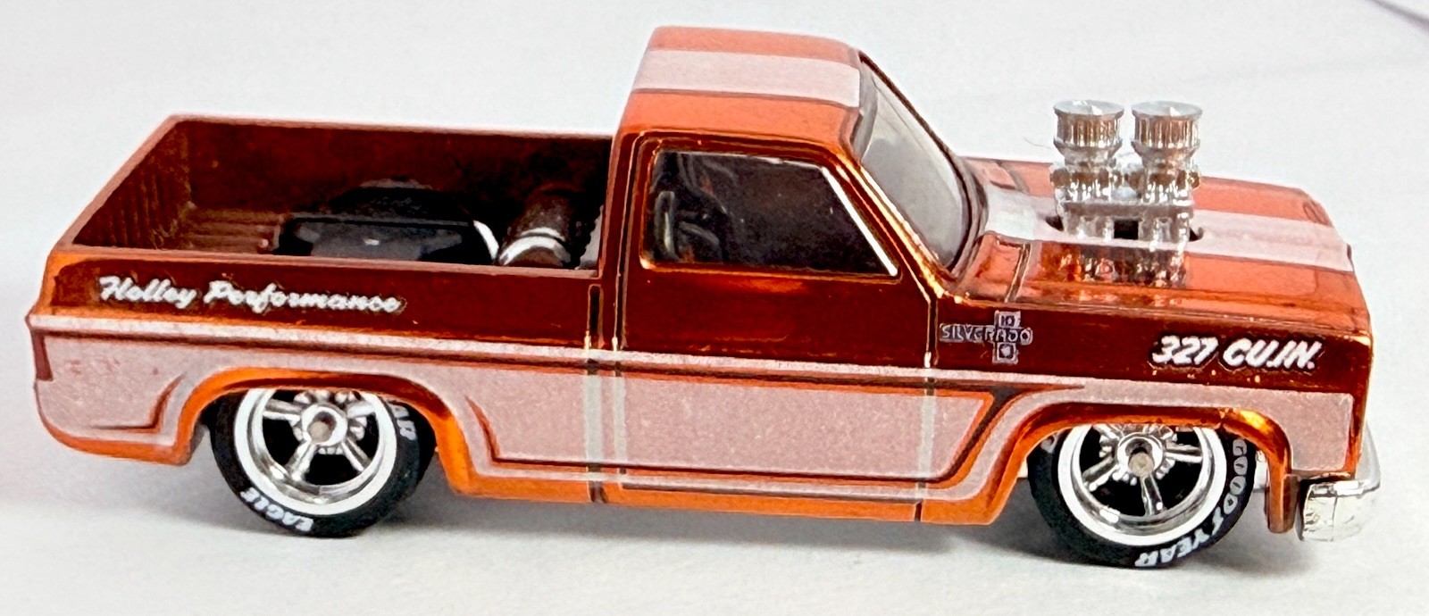 Hot Wheels Custom ’83 Chevy Silverado Holley 327 Copper Real Riders Loose Pickup