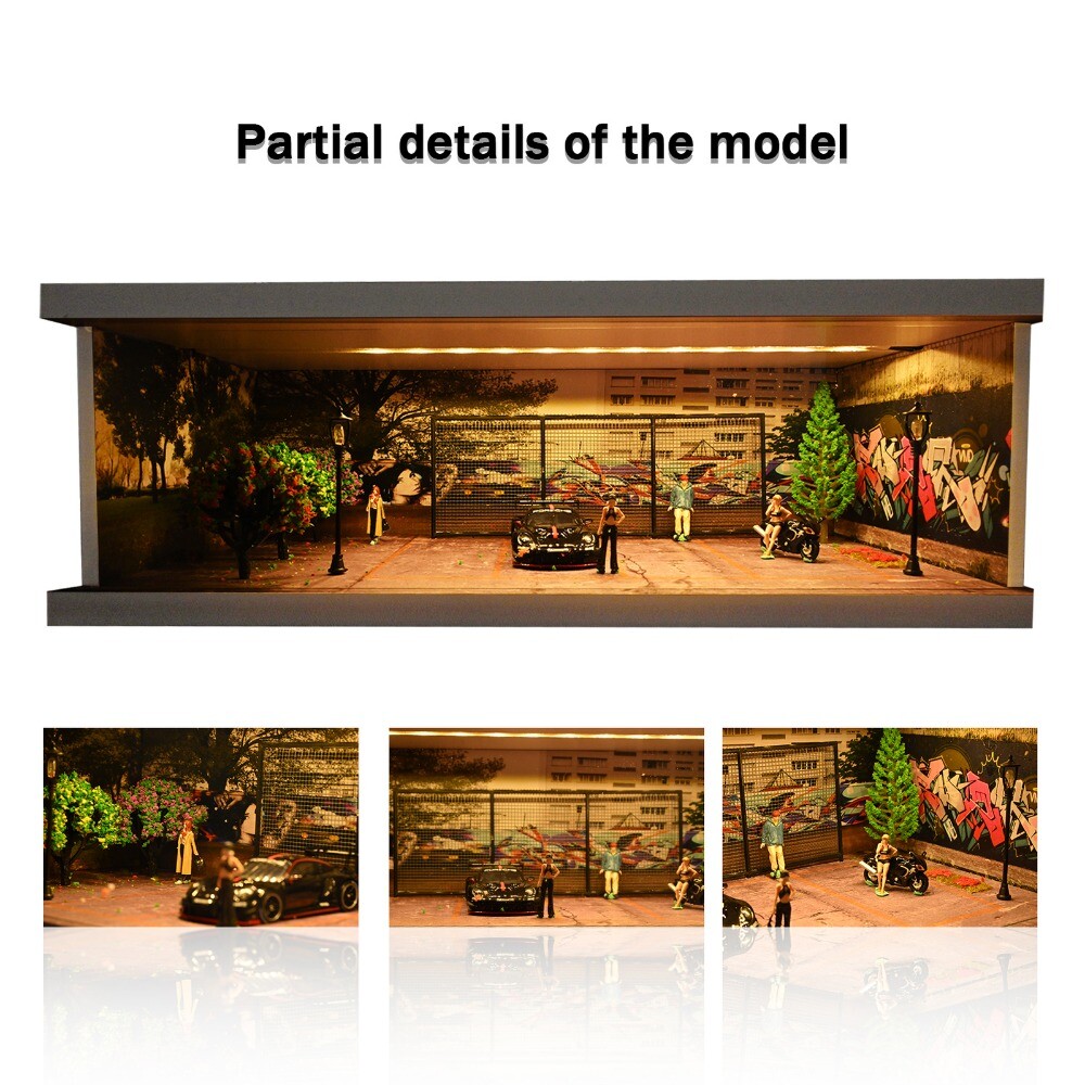 Diorama 1/64 Die-Cast Car Garage Model LED Street Parking Lots Display Scene US