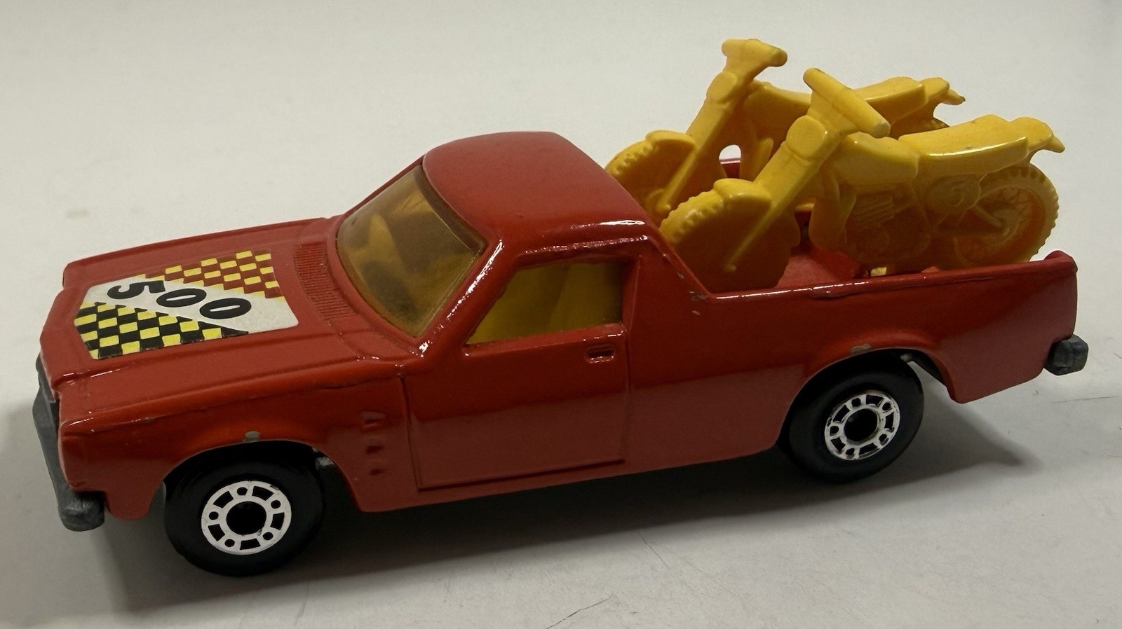 Lesney Matchbox 1977 Superfast No. 60 Holden Pickup Red Diecast w/ Dirt Bikes