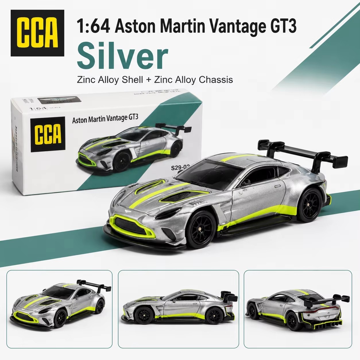 1:64 Aston Martin Vantage GT3 Diecast Model Sports Car w/ Pull-Back Toy Gift